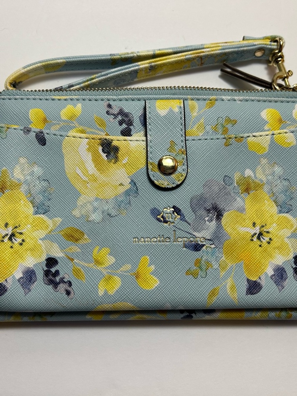 Nanette Lepore Yellow Floral Wristlet on Light Blue